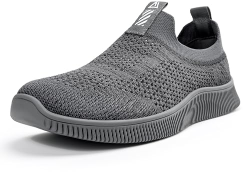 MrToNo Slip On-sneakers för män och kvinnor, sportskor, fitness, gympahall, fritidsskor, ventilerande, lätta joggingskor/löparskor för gator, bekväma, utomhus, promenadskor, GRÅ, 44 EU