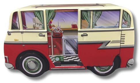 MediMuc Dose, Gebäckdose, Geschenkdose, Vorratsdose, Sammlerdose Vol.: 1,0L Länge x Breite x Höhe: 17,1 x 9,3 x 8,1cm (Mini Camper Van Rot)