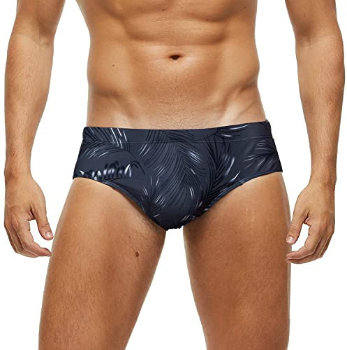 Arcweg Badehose Herren Badeslip Kurz Eng Jungen Schwimmhose Abnehmbares Pad Freizeit Kurze Badehose graue Blätter XXL(EU)
