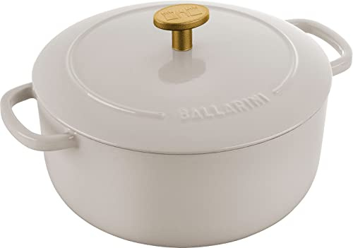 BALLARINI Bellamonte Casserole Dish, Roasting Dish, Dutch Oven, Enamelled Cast Iron, Round, 20 cm, 2.5 L, Ivory White