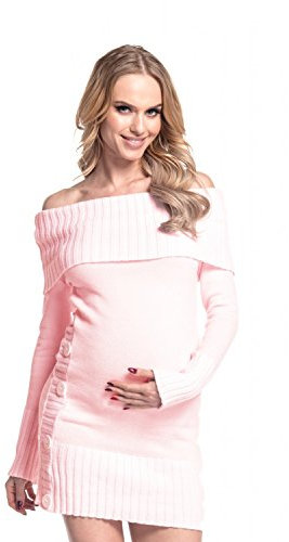 HAPPY MAMA Donna prémaman Vestito Maglia Lungo Maglione Pullover. 913p (Rosa Cipria, IT 48/50, 2XL/3XL)