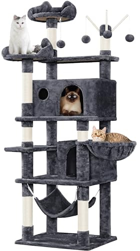 Yaheetech Rascador para Gatos Mascotas con Hamaca Plataforma Cueva Bolas de Juego Canasta 170cm Gris Oscuro