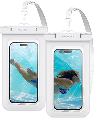 Spigen wasserdichte Handyhülle [Aqua Shield] [2 Stick] IPX8 wasserfeste Handytasche Unterwasser Hülle kompatibel mit iPhone 16/15/14/13 Serien, Galaxy S25/S24/S23 und Allen Smartphones - White