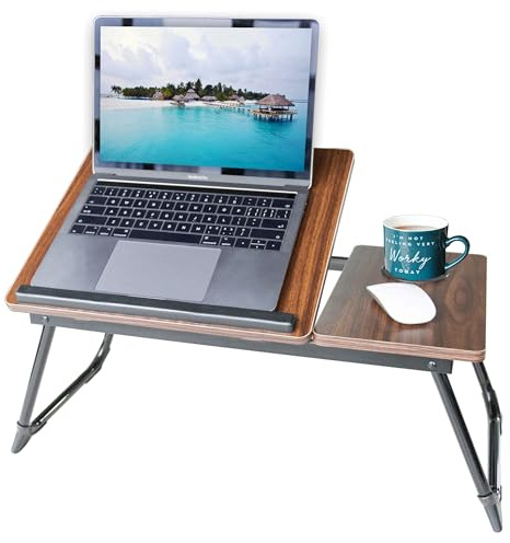 Laptop Desk, Laptop Bed Table with Foldable Legs & Cup Slot, Reading Holder Notebook Stand Breakfast Bed Tray Book Holder for Sofa, Bed, Terrace, Balcony (Brown)