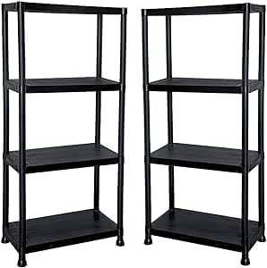 Zanbeel 2 x 4 Tier Heavy Duty Black Plastic Garage Storage Shelving 60cm Wide Shelves Shed Shelf Unit Home Office Pantry Workshop Racking(60 x 30 x 130cm)