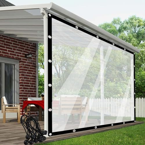 Pérgola Paneles Laterales Lona Transparente Cortina Exterior Lona Impermeable Cerramiento Porche Plástico PVC, con Ojales, Personalizable POCHY(2x3m)