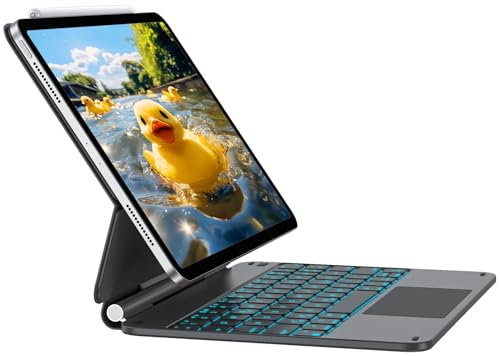 Qreninv Tastatur Hülle Kompatibel mit iPad Air 5/4, iPad Pro 11 Zoll 4/3/2/1 mit Freischwebendes Pencil Stiftehalter, 11-Farbiger Hintergrund Beleuchtung, Multi-Touch Trackpad, QWERTZ (Schwarz)