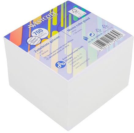 Westcott Notizzettel weiß 700 Blatt | Zettelblock geleimt mit 9 x 9 cm großen Blättern in weiß | FSC-zertifiziertes Papier 80g/m² | E-733182 00