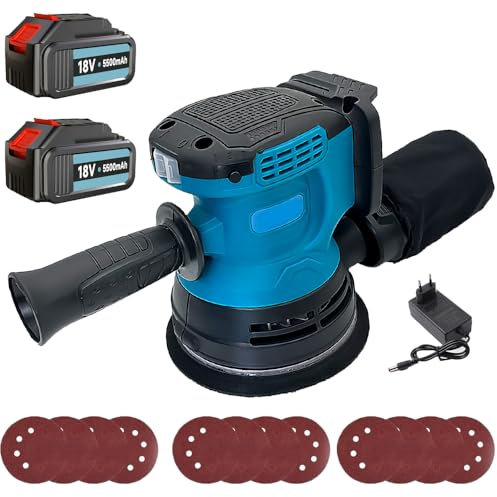 Brushless Orbital Sander Replacement for DBO180Z, Cordless Random Orbital Sander with 12x Sandpapers, 360°Rotating Sanding Base Plate, for Sanding, Polishing Metal/Wood (2X 3000mah Battery)