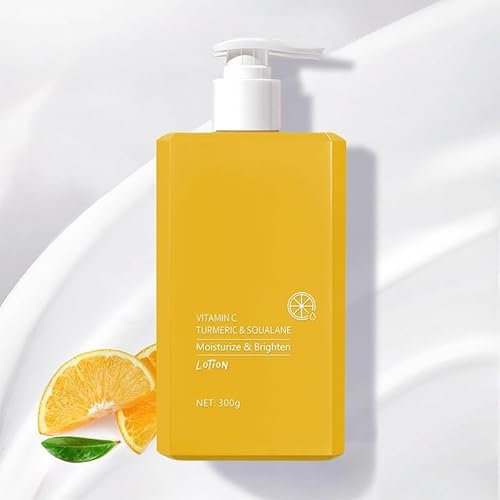 Körperlotion, Body Lotion, Feuchtigkeitsspendende und Aufhellende Körpercreme mit Vitamin C und Kurkuma, Körperpflege Lotion für Trockene & Raue Haut, mit Pumpspender, Nicht Fettende, 300g (1 Stück)