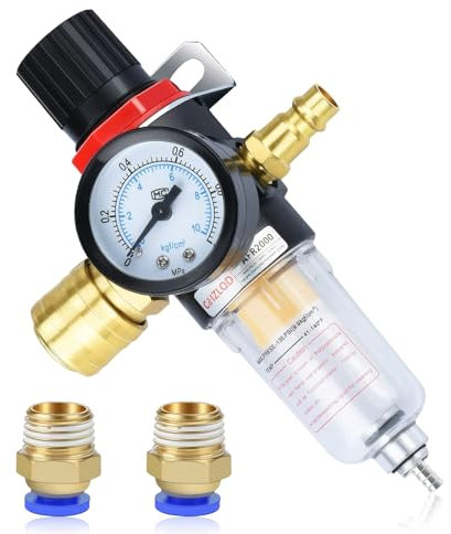 1/4 Water Pressure Gauge Regulator, Compressed Water Pressure Regulator with Inline Filter and German Quick Couplings for Water Systems