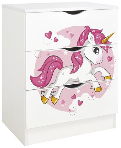 Leomark Commode en Bois avec 3 tiroirs - Roma - Meuble pour Chambre d'enfant, Meuble de Rangement, Hauteur: 78 cm, Impression UV