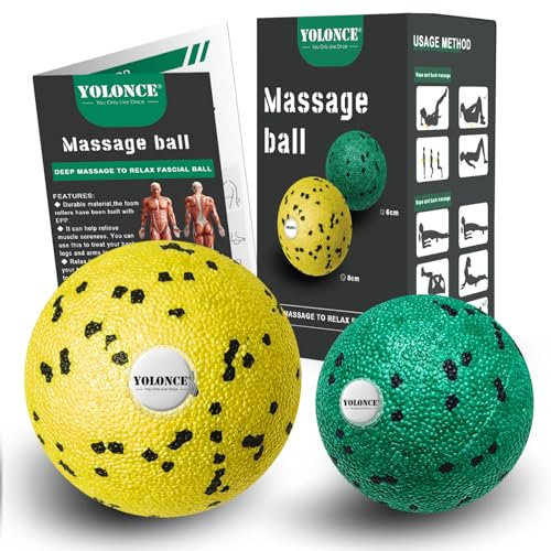 2 Stück Faszienball klein Set,8cm & 6cm Faszienball,Massageball für gezielte Selbstmassage von Faszien,Fascia Ball Small Set Zur Entspannung Der RüCkenmuskulatur,Tiefenwirksame Massage(Gelb+Grün)