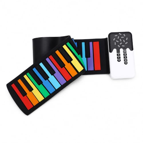 Roll Up Piano, 49 Tangenter Rainbow Flexible Piano Keyboard, Portabelt Uppladdningsbart Elektroniskt Handrullat Piano, Silikonpianopad för Barn/nybörjare, Musikpresenter