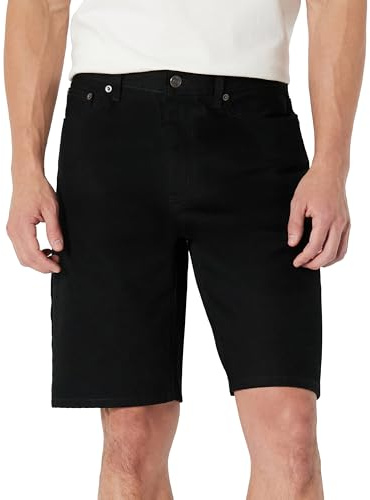 Amazon Essentials Pantalones Cortos Vaqueros Rígidos de Corte Holgado, 25,4cm Hombre, Negro, 38W