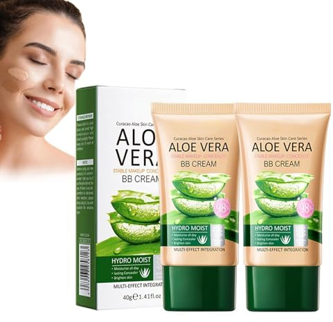 Crema BB de maquillaje de aloe vera, corrector BB cremas de larga duración y opacas, calmante de la piel, mate, para una tez perfecta, vegana y dermatológicamente probada (marfil)