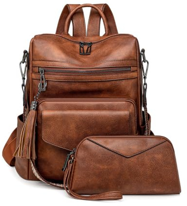 SONARIN PU Bolso Mochila Mujer,Impermeable Moda Mochila Damas con Monedero Mochilas Casual Bolso de Mano,Bolsa de Hombro Convertible para Viaje Escolar Trabajo(Marrón)