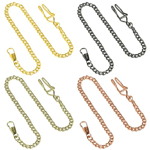 KIRZAX Lot de 4 chaînes de montre de poche Chaîne de gilet, bracelet en chaîne d'Albert, fermoir à mousqueton Accessoires de montre de poche classiques en métal plaqué