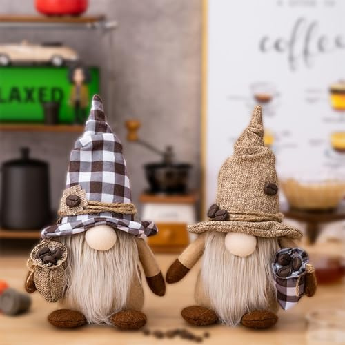 Gxdamxz Elfo del Café Hecho a Mano, Duende Decorativo para Interiores, Figuras de Gnomo Plush Hechos para Pascua, 2 Piezas