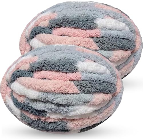 DISDADA Ovillo Lana Gruesa Para Tejer A Mano, Hilo Chenilla Grueso para Crochet, para Tejer Alfombras Bufandas Mantas Cojines Gorros De Punto (2×250g, Color de gato)