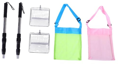 Set di Palette da Spiaggia per Raccogliere Tesori con Borsa in Rete Espandibile e Setaccio in Metallo per Divertirsi in Spiaggia (2 Pale+2 Borse per Conchiglie)
