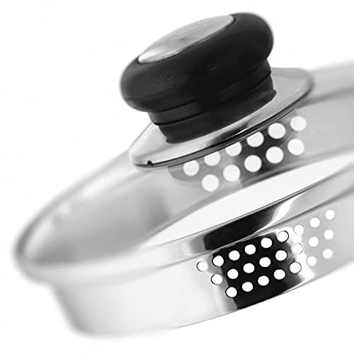 Judge Vista 18cm Replacement Glass Draining Lid – Heat-Resistant Tempered Glass Lid with Built-In Strainer, Fits 14cm Saucepans & Pots, Dishwasher Safe