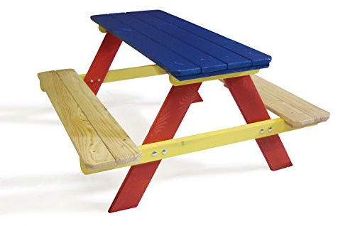 Children's Kids Wooden Garden Outdoor Picnic Bench Seat - Multi Coloured L90 x D85 x H45/23 cm