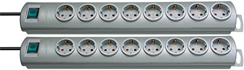 Brennenstuhl Primera-Line, Steckdosenleiste 8-fach (Steckerleiste mit Schalter und 2m Kabel) (2, silbern)