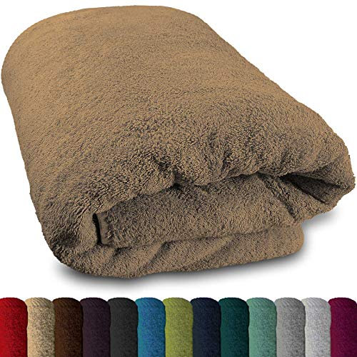 Lanudo® Pure Luxus Line XXL Saunahandtuch mit Bordüre 80x200-100% Baumwolle Frottee Handtücher Beige - Badetuch Badehandtuch Strandtuch groß - Saunatuch Damen Herren Badetücher Sauna Handtuch