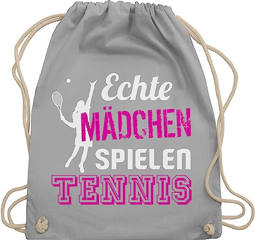 Turnbeutel Rucksack - Tennisspieler Geschenk - Echte Mädchen spielen Tennis - Unisize - Hellgrau - geschenke kinder tennisrucksäcke tennisfans frauen juterucksäcke tennistaschen 25. geburtstag