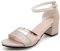 Onewus Damen Fashion Open Toe Schnalle Blockabsatz Sandalen (Gold, 42)