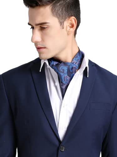 Prettystern Herren Krawattenschal aus 100% Seide Business Halstuch Schalkrawatte 2-lagig plastron scarf ascot Lavallière-Schal Paisley 8. blau Paisley