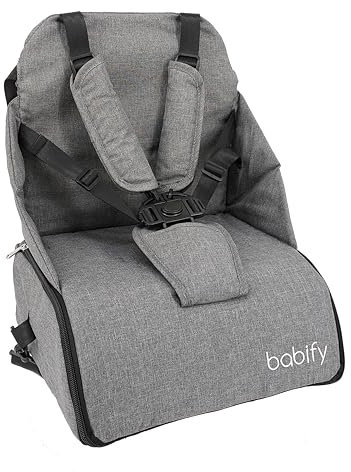 Babify trona de viaje con almacenamiento 2 en 1 - Soft Grey, 1 Unidad (Paquete de 1)