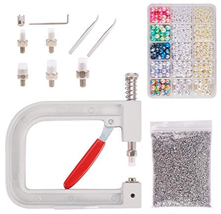 PandaHall Pearl Setting Werkzeugmaschinen Perlen Niet Fixiermaschine Mit 1250 Stück 5 Größe Imitation Pearl Acryl Perlen Und 0.44 Pfund Pearl Rivet Knöpfe Und Pinzetten Für Hüte Schuhe Kleidung