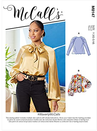 McCall's M8147Y Schnittmuster für Damen-Pullover, Bluse, Raglanärmel, Design Code M8147, Papier, weiß, Sizes XS-M