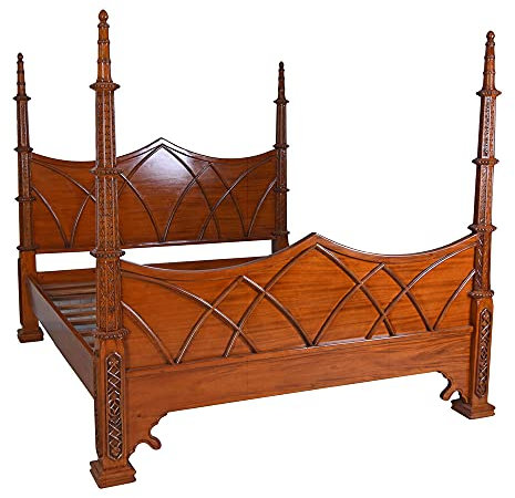 Doppelbett massives Mahagoni Ehebett Antik Bettgestell Holzbett Himmelbett 180x200cm mar226 Palazzo Exklusiv