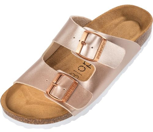 Palado Pantoletten Damen Korfu Metallic - gefertigt in Spanien - edles Metallic-Design - Veloursleder-Decksohle - ergonomisches Weichfußbett - EVA-Sohle Rose UK6 - EU39