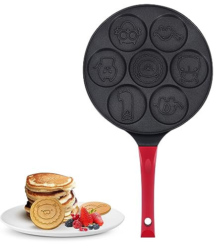 Gokelomg di frittelle - antiaderente pancake padella padella mini crepe maker 7 forma frittelle manico in silicone, animale nero