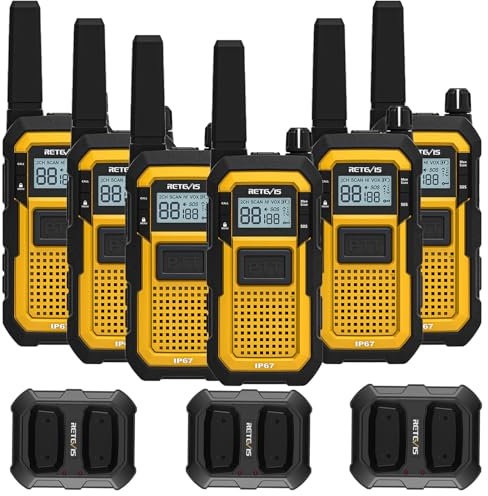 Retevis RB648 Walkie Talkies, IP67 Two Way Radio Waterproof, Dustproof, Heavy Duty, 2000mAh, PMR446, Vibration SOS, Advanced Triple Proof Walkie Talkie for Warehouse, Industry (6 Pcs, Yellow)