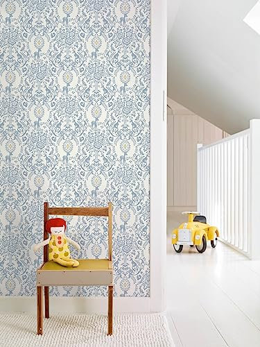 Vliestapete Tiere Wald Blumen Blätter Weiß Blau Gold Metallic JS3304