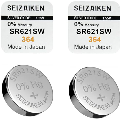 Lot de 2 Piles Bouton SR621SW (364) – pour Montres, Appareils Électroniques et Réveils – 1.55V – Fabriquées au Japon – Haute Fiabilité – Large Compatibilité