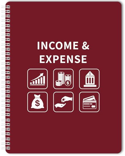 Income and Expense Log Book - Bookkeeping Record Book/Tracker/Small Business Ledger Book & Accounting, 8.5 x 10.5, Undated Record Book＆ Business Ledger, Durable Polypropylene Cover（Red)