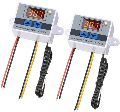Greluma 2 st XH-W3001 DC12V 10A 120W termostatbrytare, digital LED-temperaturregulator med vattentät sond, värmekylning Elektronisk programmerbar termostat Område från -50℃ till 110℃