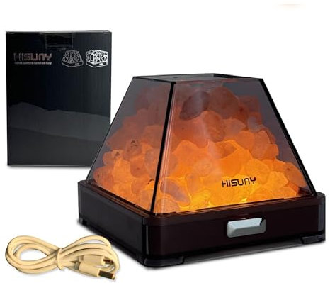 HISUNY Touch Himalayan Salt Lamp with 6 Way Dimmer Switch - Himalayan Crystal Rock Salt Lamp Pink Light, Mini USB LED Atmosphere Night Lamp, Natural and Handcrafted, Pyramid Shaped