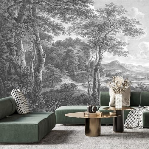 YQWDMX -Vintage Forest Fabric Wallpaper Grey Tree Mural Living Room 100 x 65 (Not Peel and Stick)