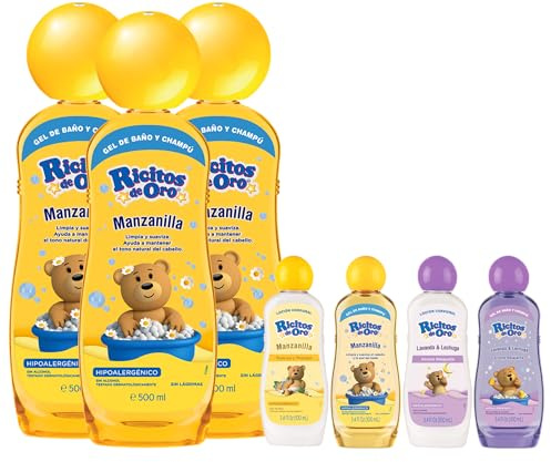 Pack Ricitos de Oro Manzanilla 3 und Gel-champú 2en1 500 ml + REGALO 4 minitallas viaje 100 ml