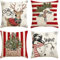 Artoid Mode Rot Streifen Schneemann Rentier Handschuhe Weihnachten Kissenbezüge 4er Set, 40x40 cm Christmas Zierkissenbezug Cushion Cover Couch Deko