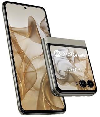 Motorola razr50 (Flip-Phone, 6.9/3.6FHD+-Display, cámara de 50 MP, 8/256 GB, 4200 mAh, Android 14) Beach Sand, incl. Funda protectora Premium [Exclusivo de Amazon]