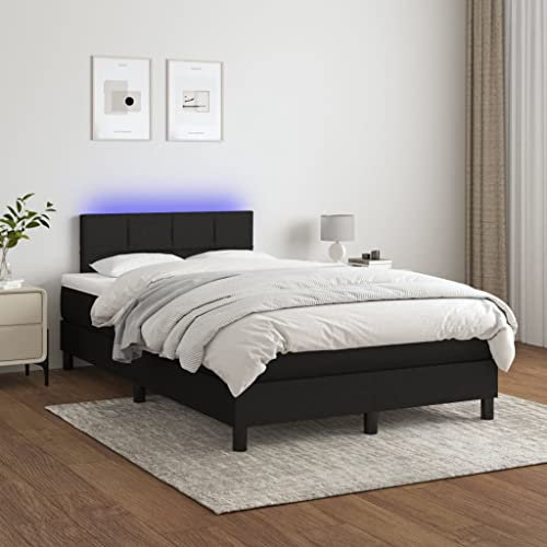 Willood Boxspringbett mit Matratze Bett Kopfteil LED, Einzelbett Bettgestell mit Lattenrost, Polsterbett Bettrahmen Schwarz 120x200 cm Stoff Block mit Quadraten