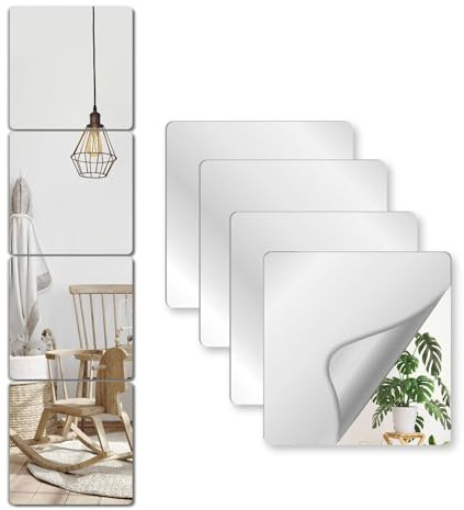 NKJVE Unbreakable Mirror Tiles Self Adhesive,4PCS 10”x10” Toddler Mirror for Classroom Decor, Peel and Stick On Small Mirrors for Wall Decor, Shatterproof Plastic Mirrors Stickers for Kids Decorative